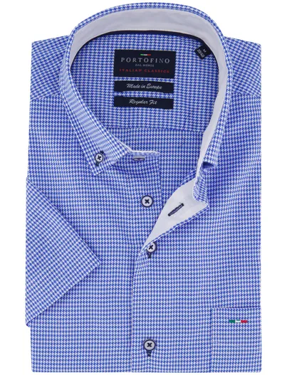 Portofino Portofino overhemd korte mouw blauw print borstzak