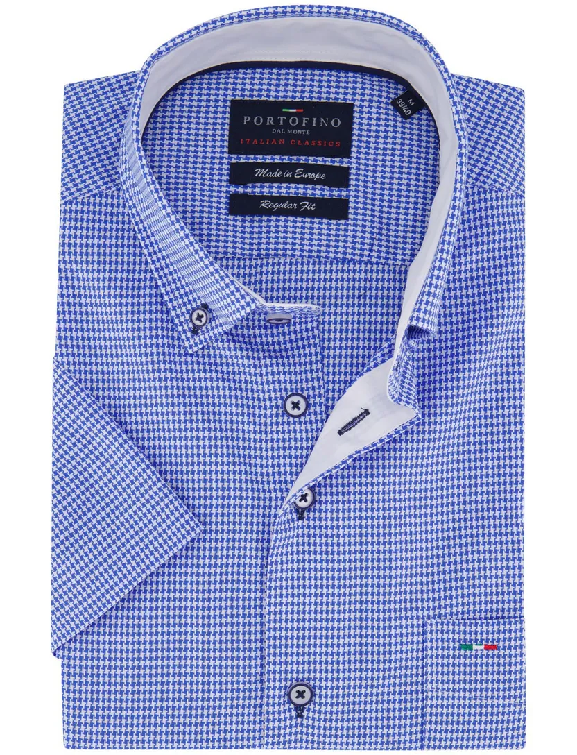 Portofino overhemd korte mouw blauw print button-down