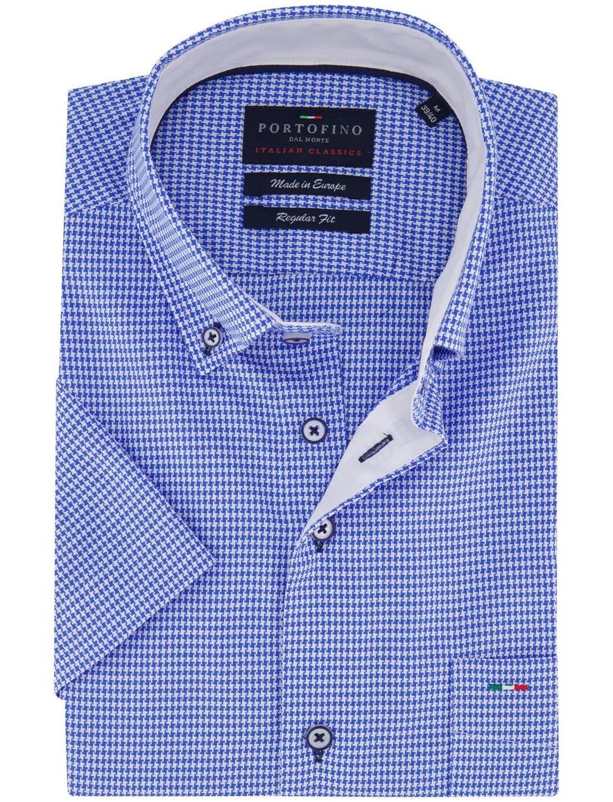 Portofino overhemd korte mouw middenblauw print