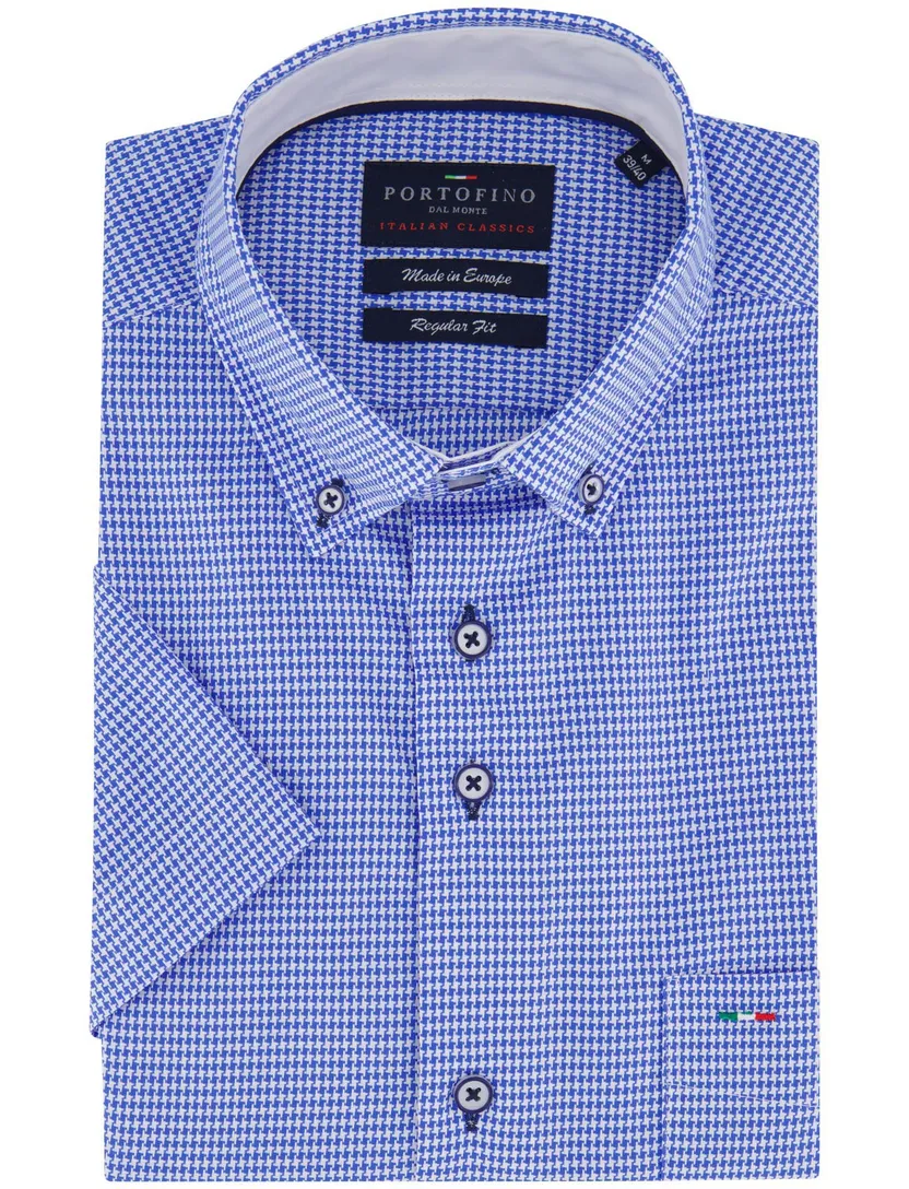 Portofino overhemd korte mouw blauw print button-down