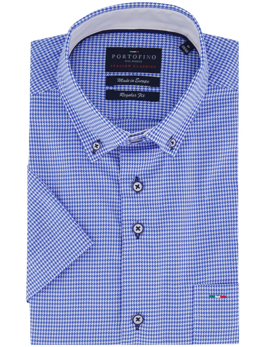 Portofino overhemd korte mouw middenblauw print