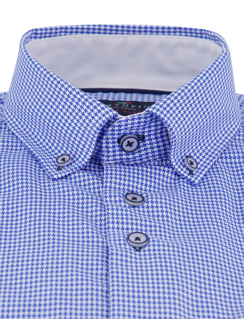 Portofino overhemd korte mouw blauw print button-down