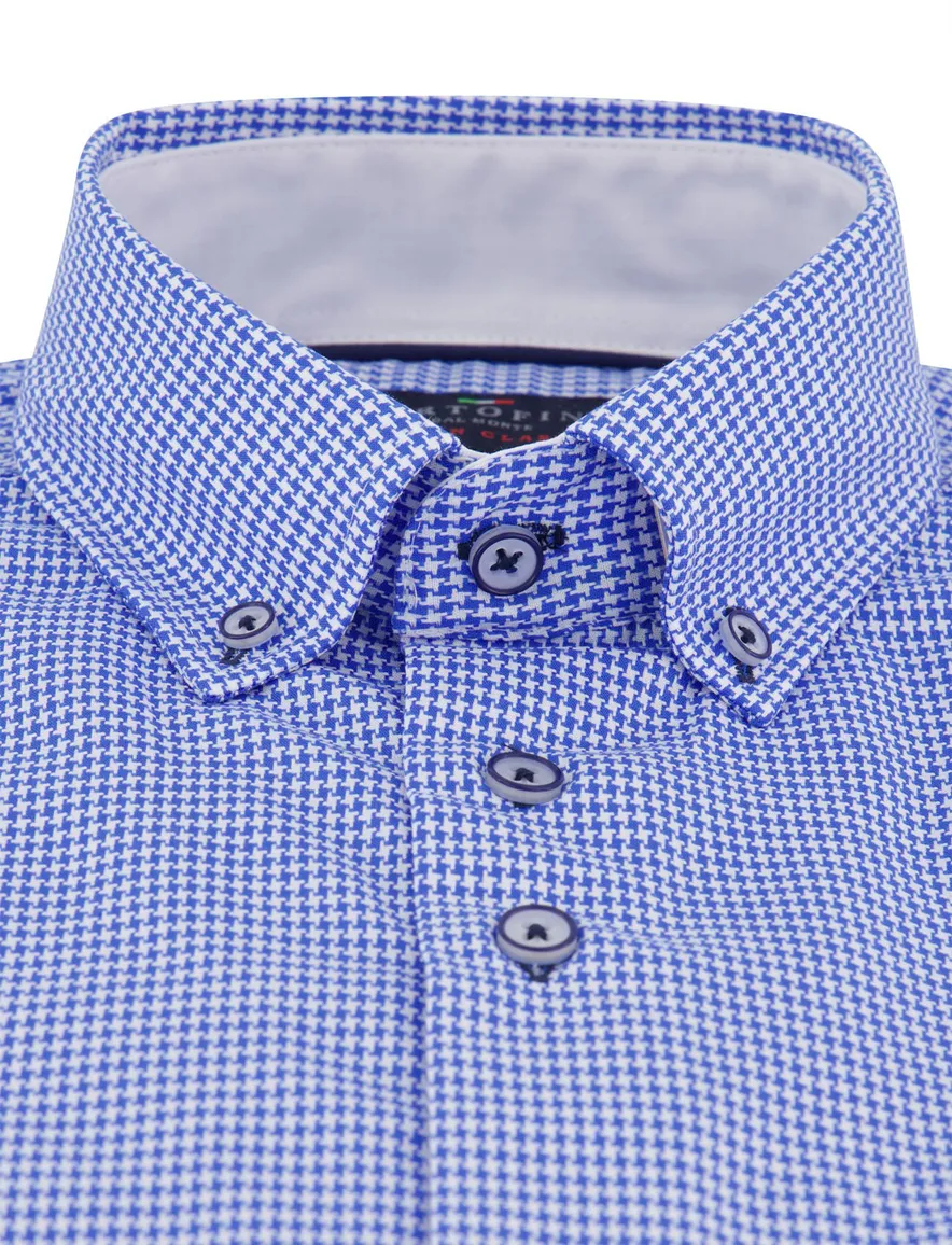 Portofino overhemd korte mouw middenblauw print