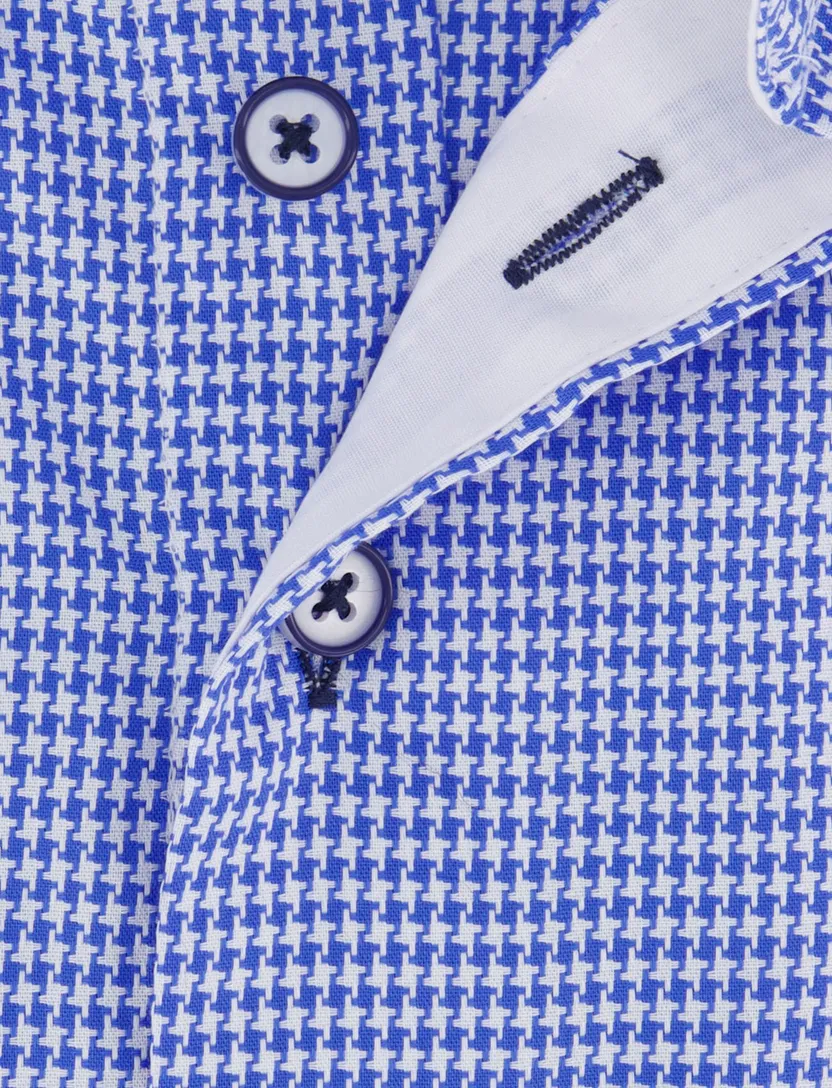 Portofino overhemd korte mouw blauw print button-down