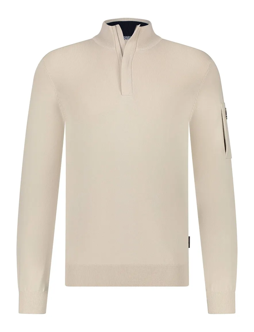 State of Art half zip trui beige zak op mouw