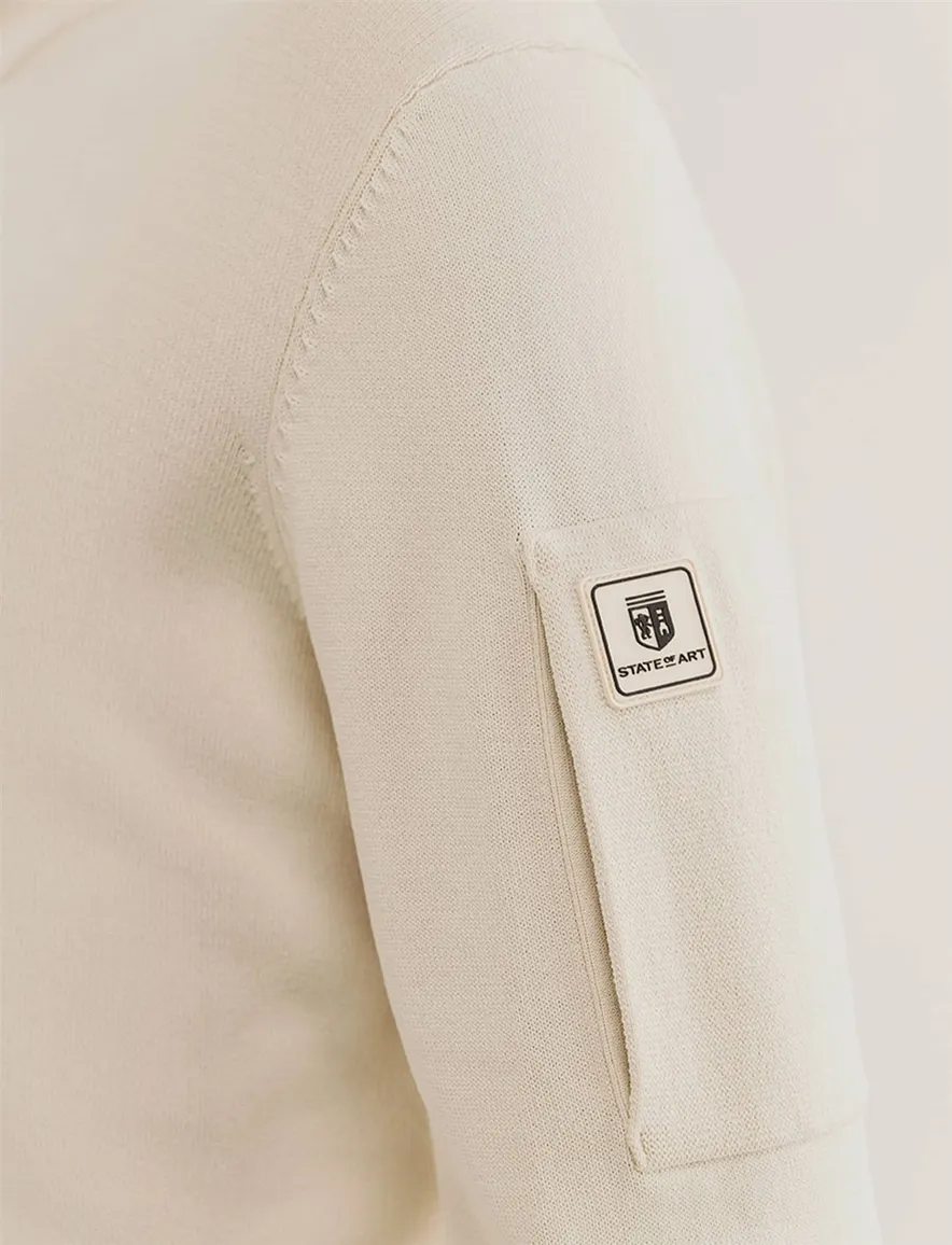 State of Art half zip trui beige zak op mouw