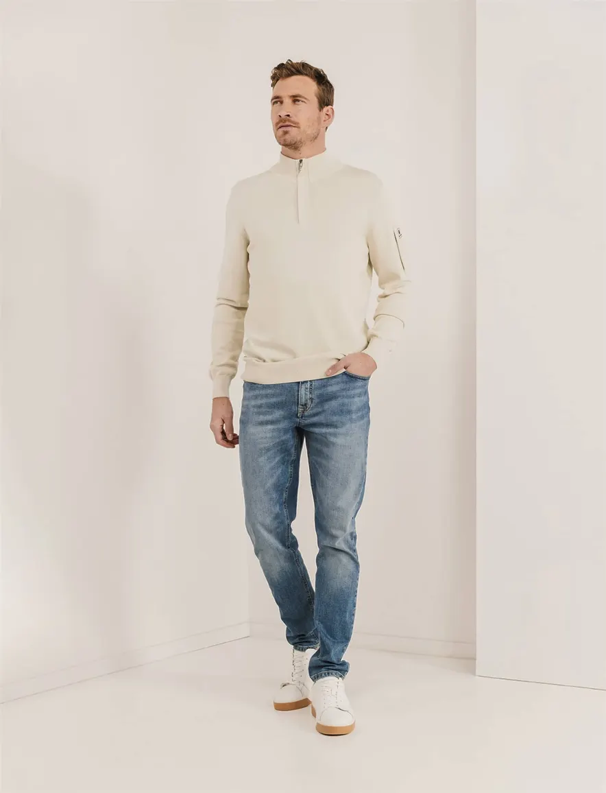 State of Art half zip trui beige zak op mouw