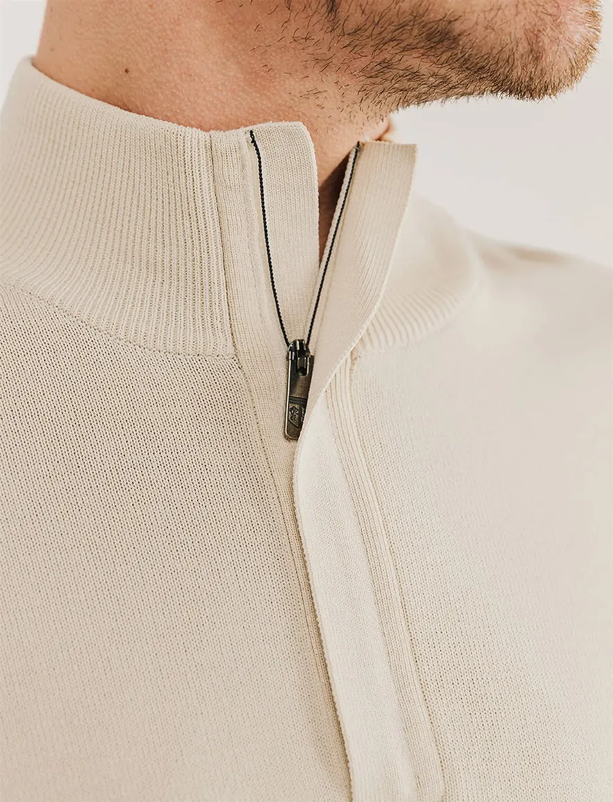 State of Art half zip trui beige zak op mouw