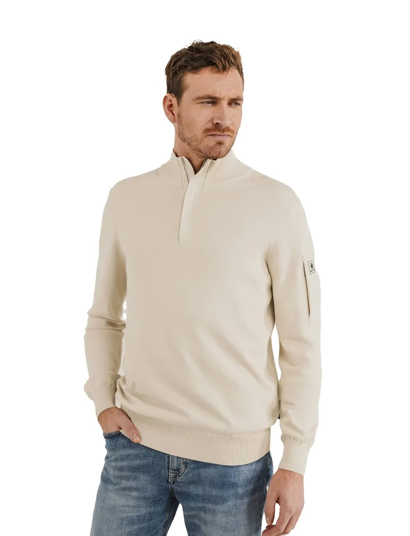 State of Art half zip trui beige zak op mouw | Schulte Herenmode