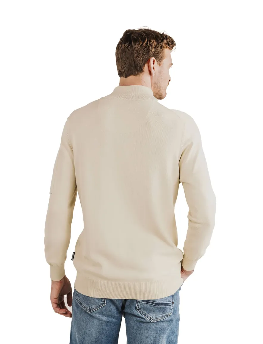State of Art half zip trui beige zak op mouw