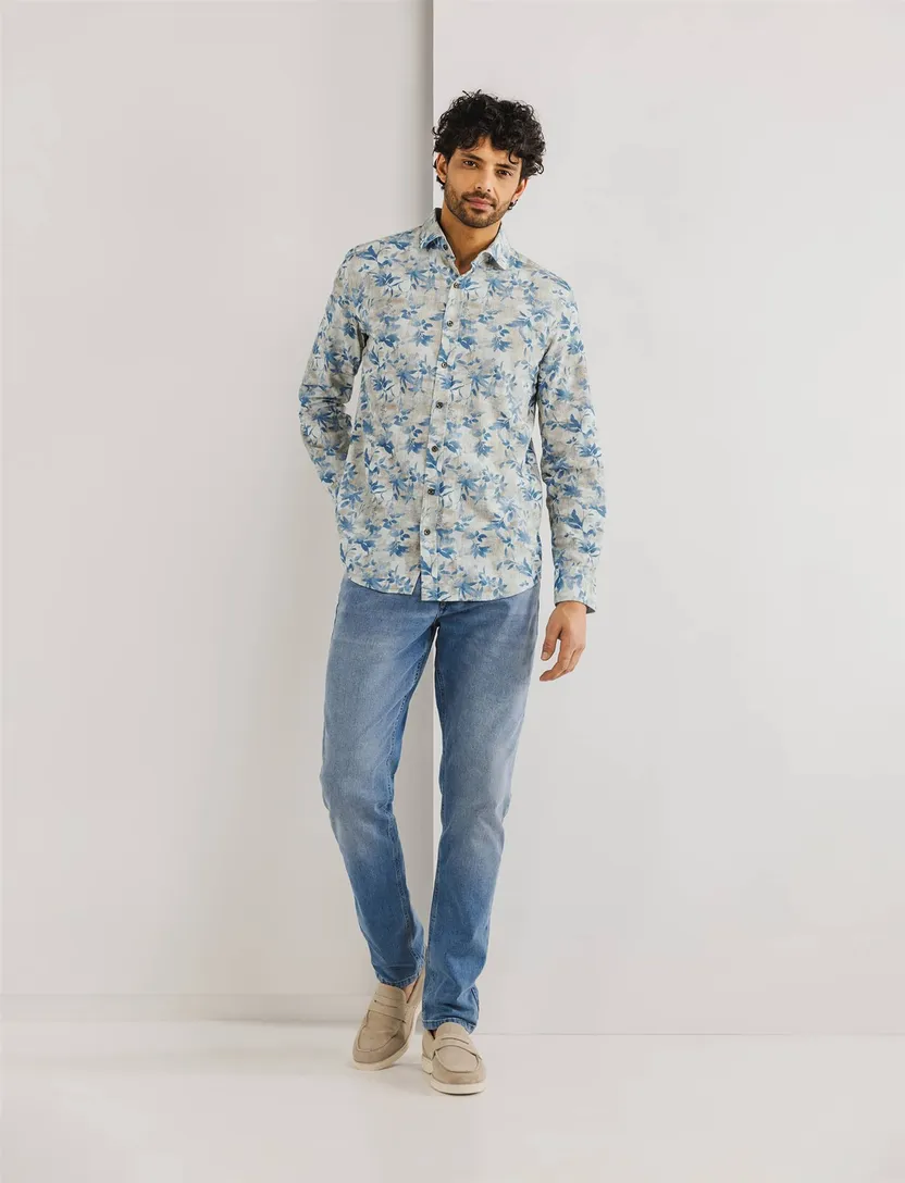 State of Art overhemd blauw beige geprint