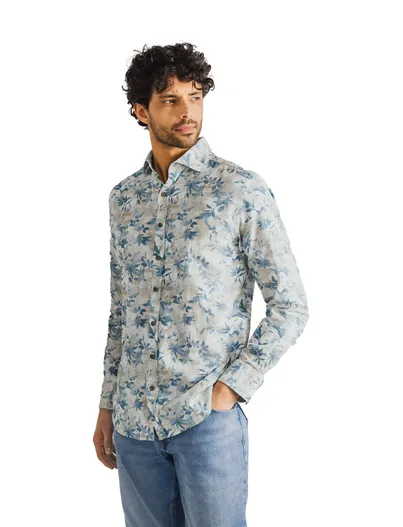 State of Art State of Art overhemd blauw bloemenprint