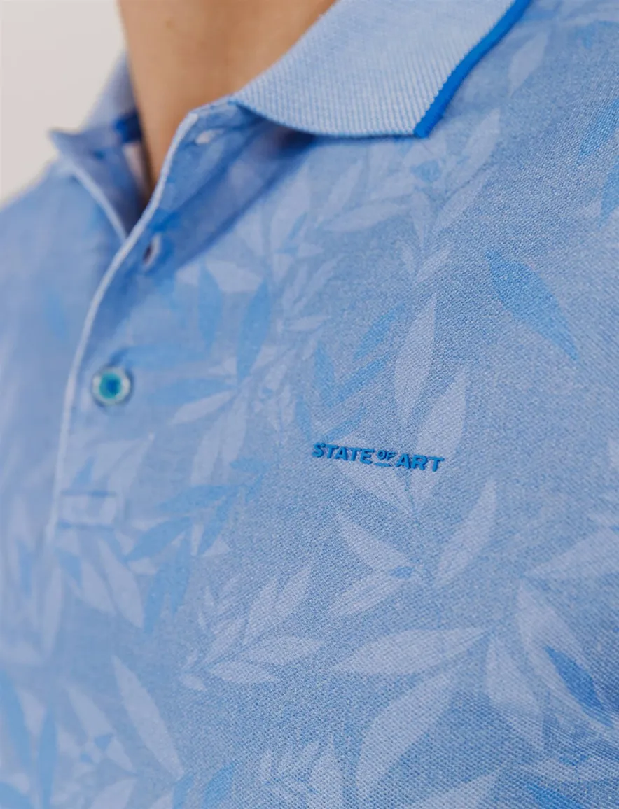 State of Art poloshirt blauw geprint