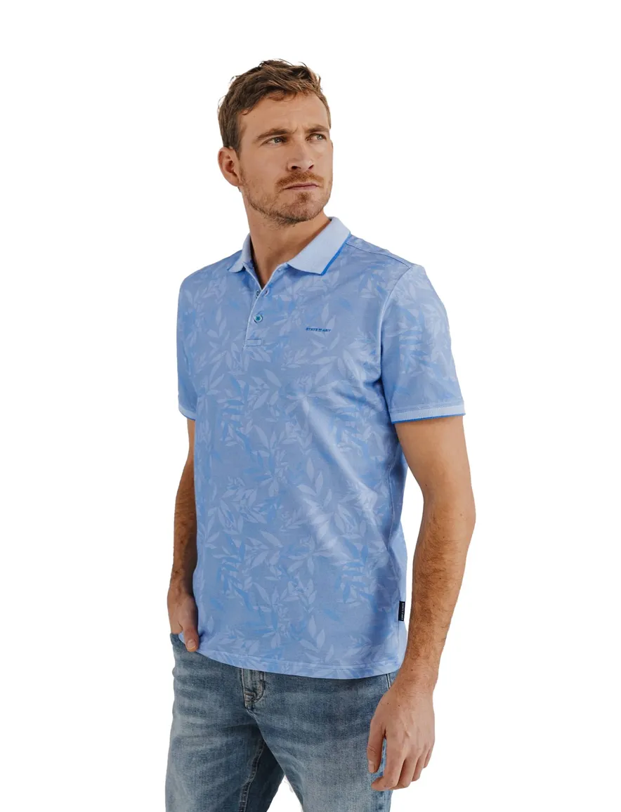 State of Art poloshirt blauw geprint