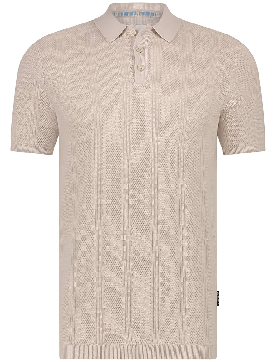 State of Art polo beige structuur wijde fit katoen