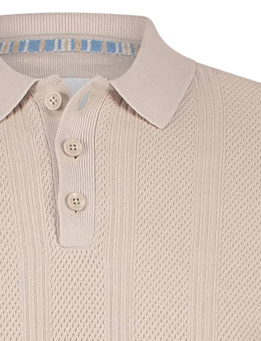 State of Art polo beige structuur wijde fit katoen