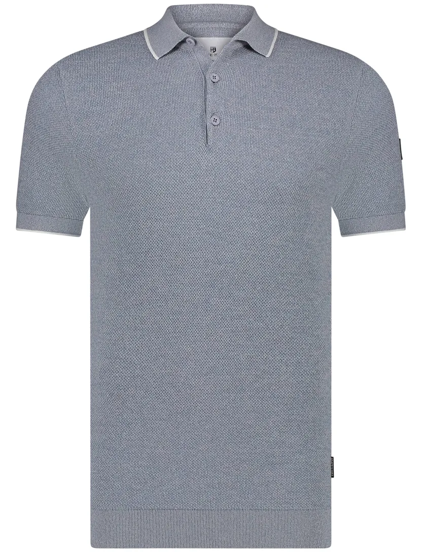 katoenen State of Art polo blauw grijs wijde fit