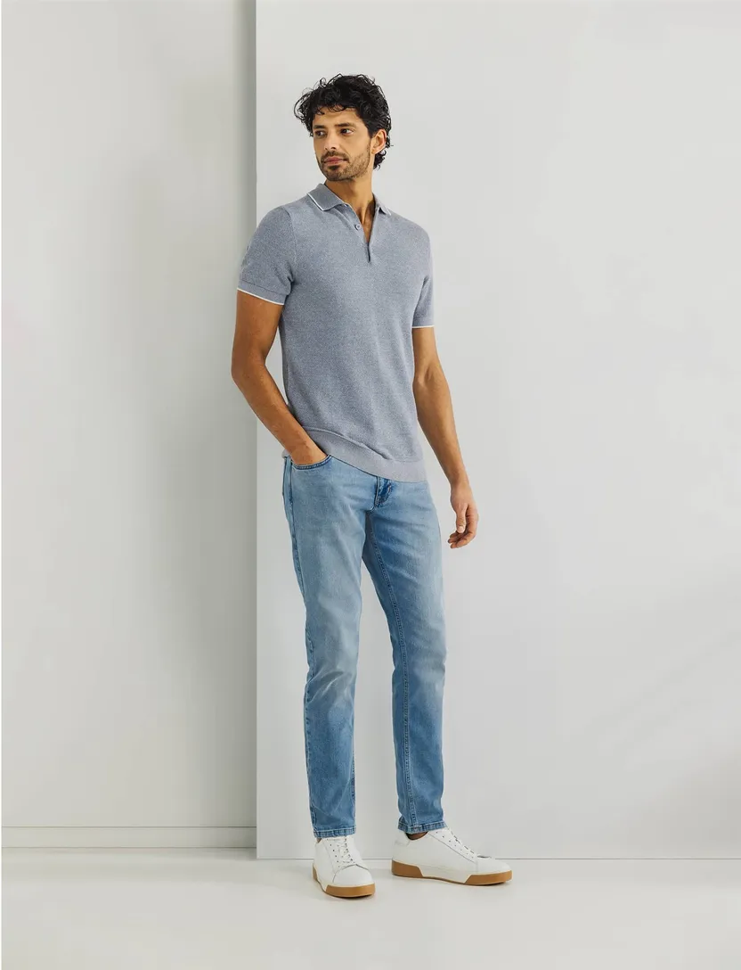 katoenen State of Art polo blauw grijs wijde fit