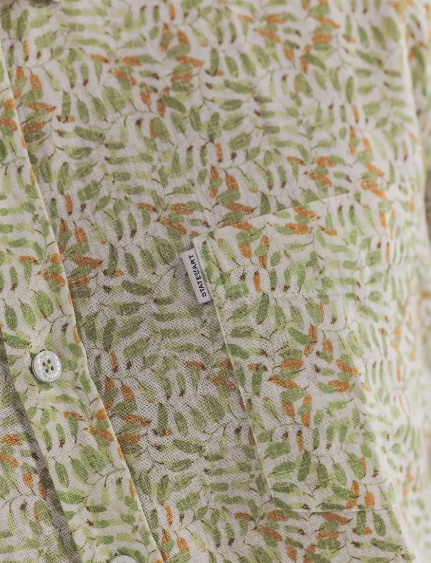 State of Art overhemd groen oranje geprint linnen
