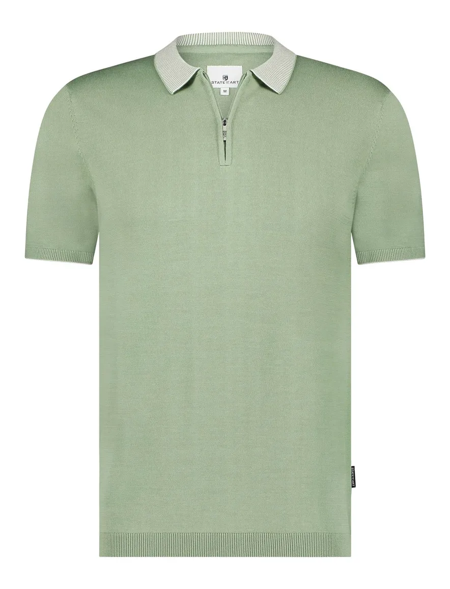 State of Art korte mouw half zip polo groen