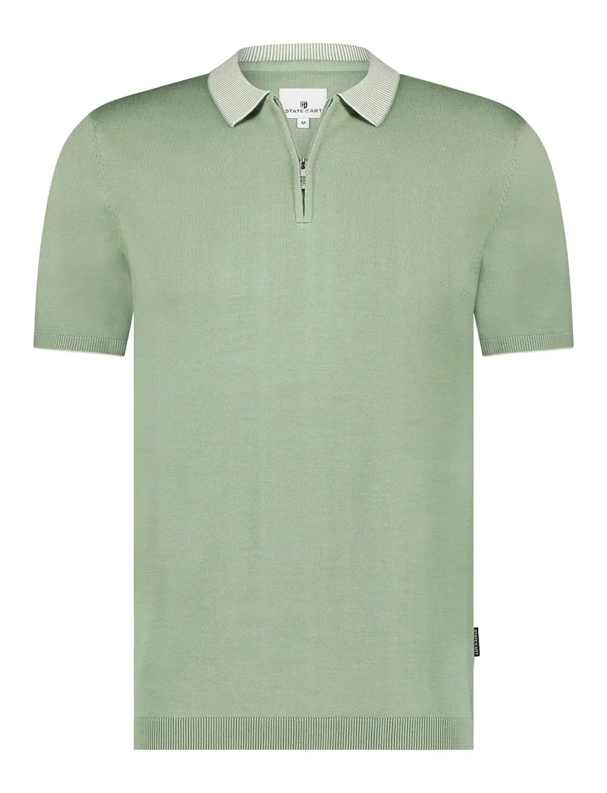 State of Art korte mouw half zip polo groen