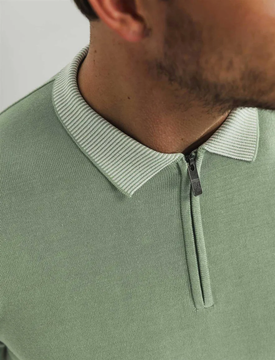 State of Art korte mouw half zip polo groen