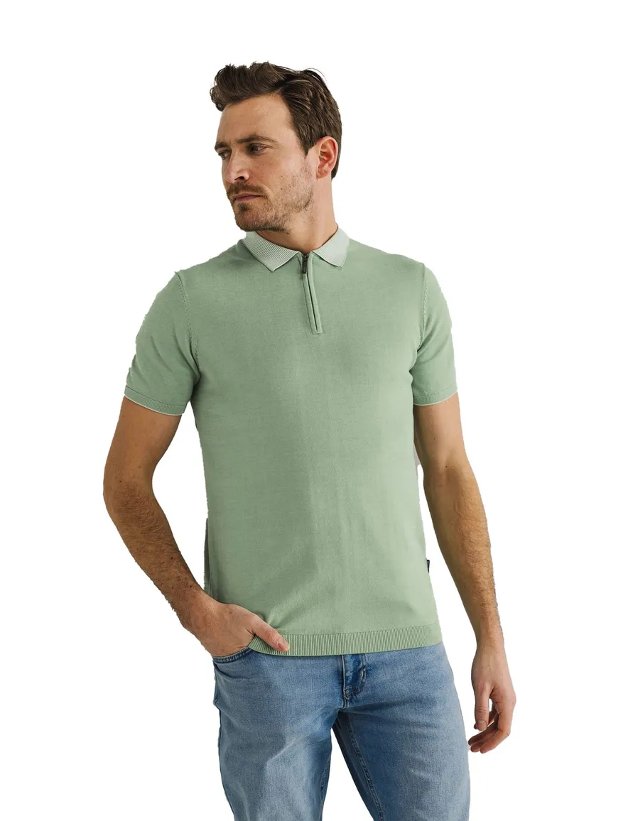 State of Art korte mouw half zip polo groen