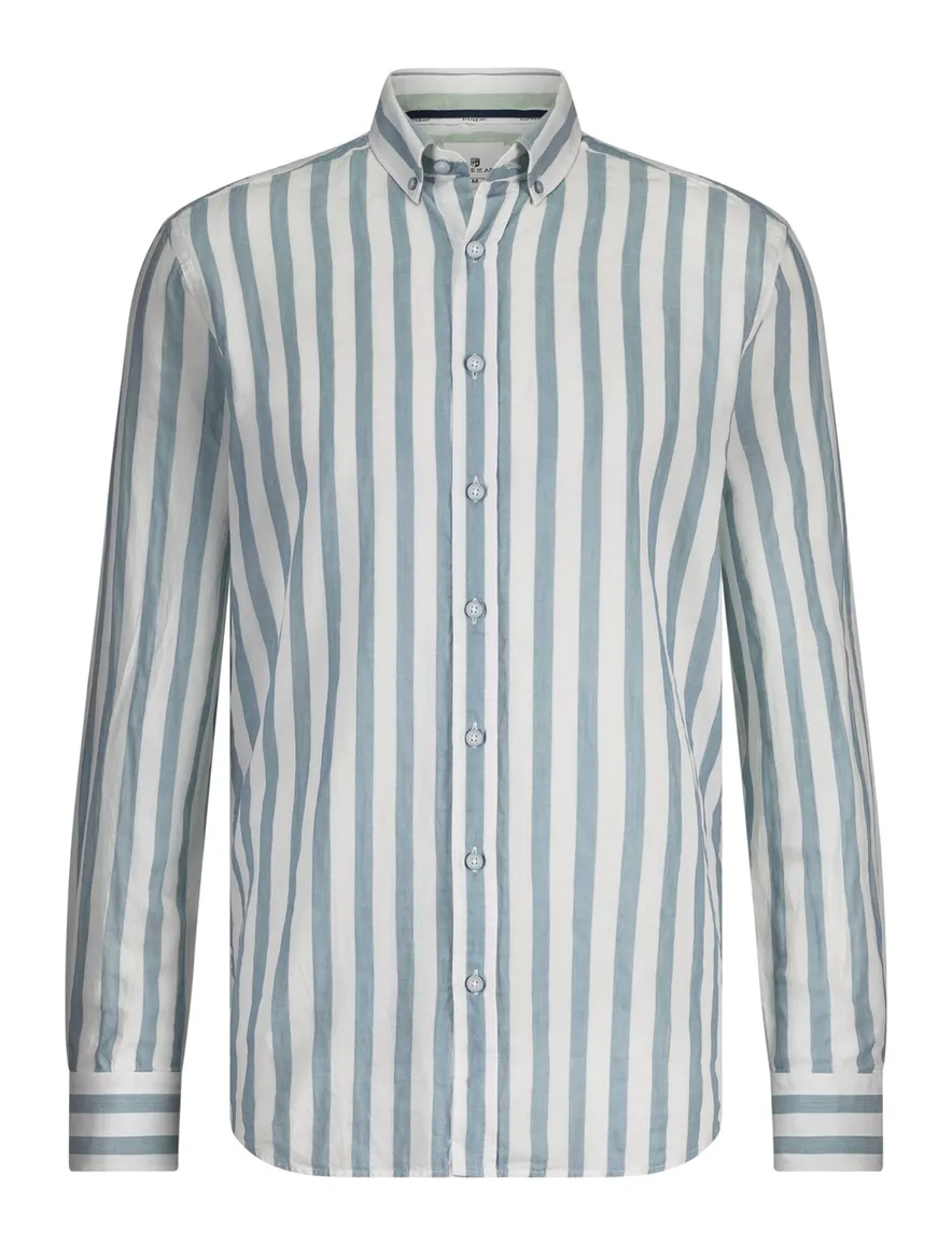 State of Art Regular Fit casual overhemd lichtblauw gestreept