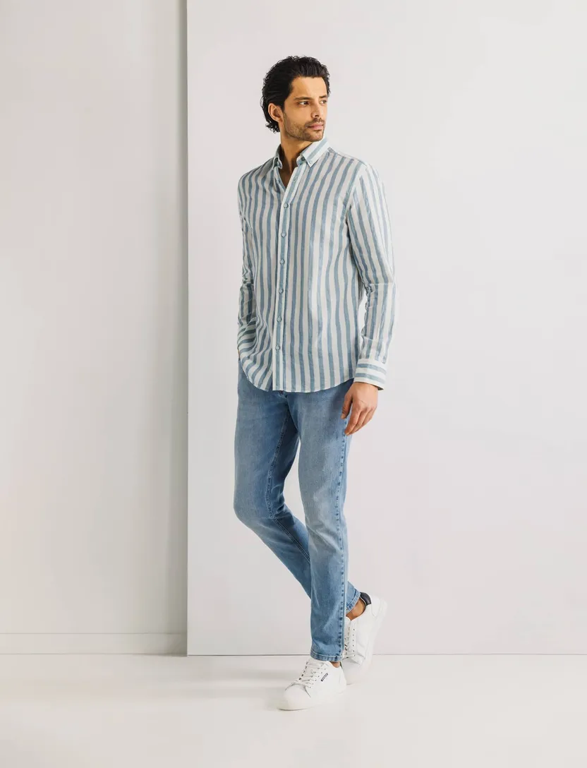 casual overhemd State of Art Regular Fit blauw gestreept