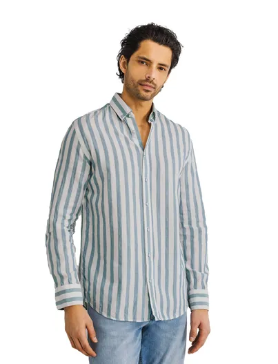 State of Art State of Art Regular Fit casual overhemd blauw gestreept