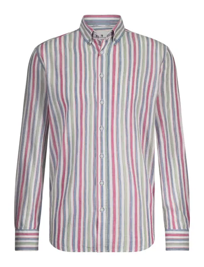 State of Art State of Art Oxford regular fit overhemd roze blauw gestreept
