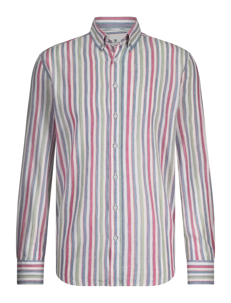 State of Art Oxford regular fit roze blauw overhemd gestreept