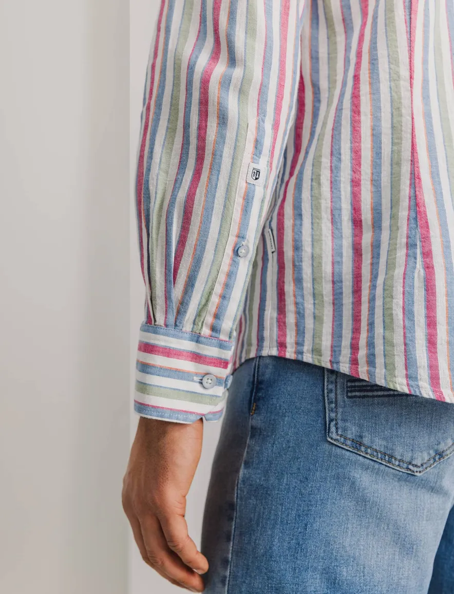 State of Art Oxford regular fit roze blauw overhemd gestreept