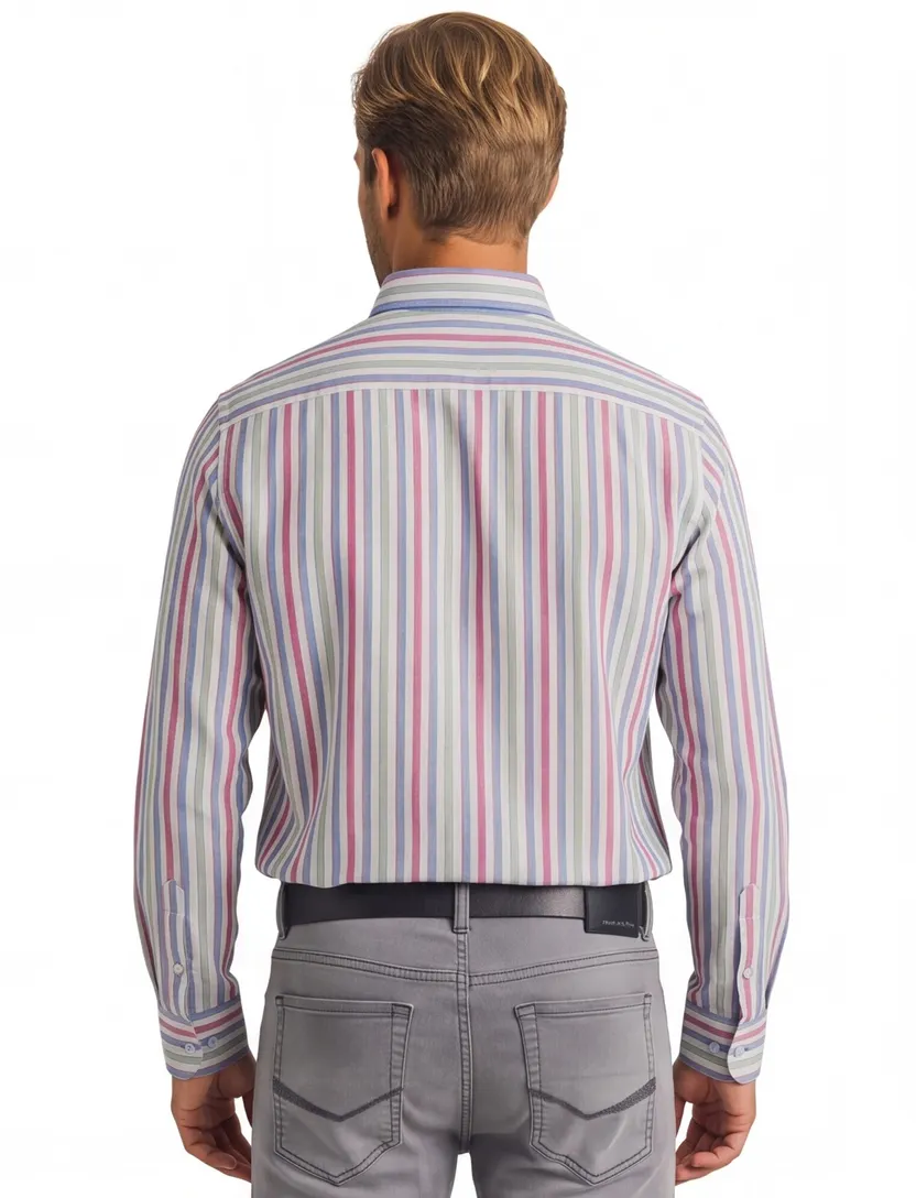 State of Art Oxford regular fit overhemd roze blauw gestreept