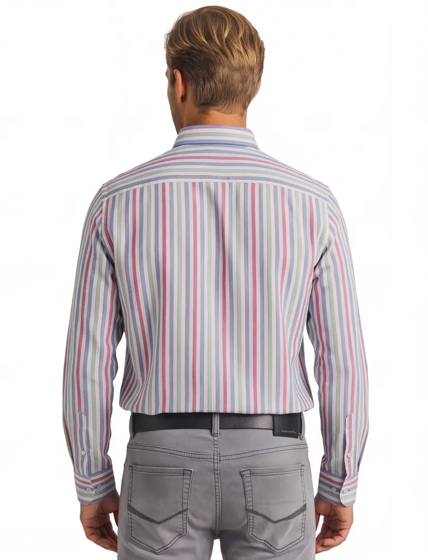 State of Art Oxford regular fit roze blauw overhemd gestreept
