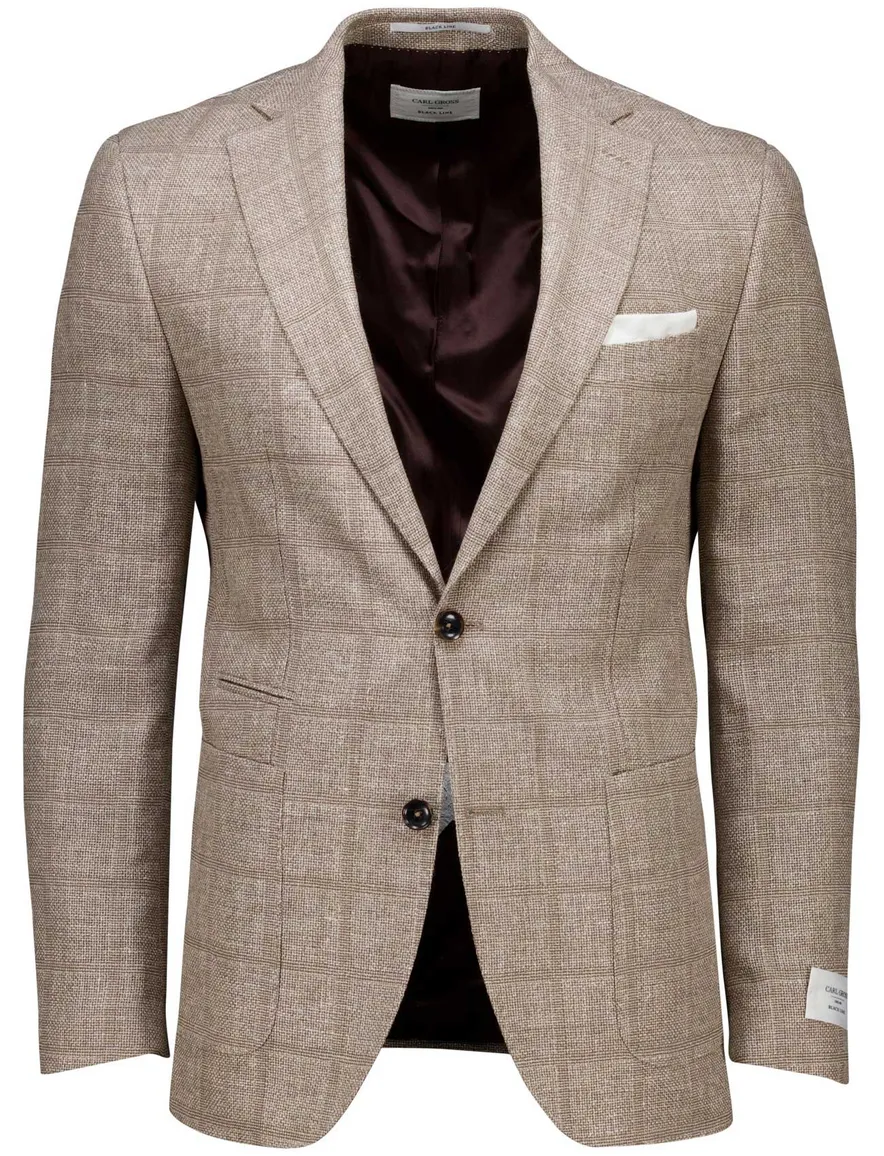 Carl Gross colbert beige geruit normale fit scheerwol