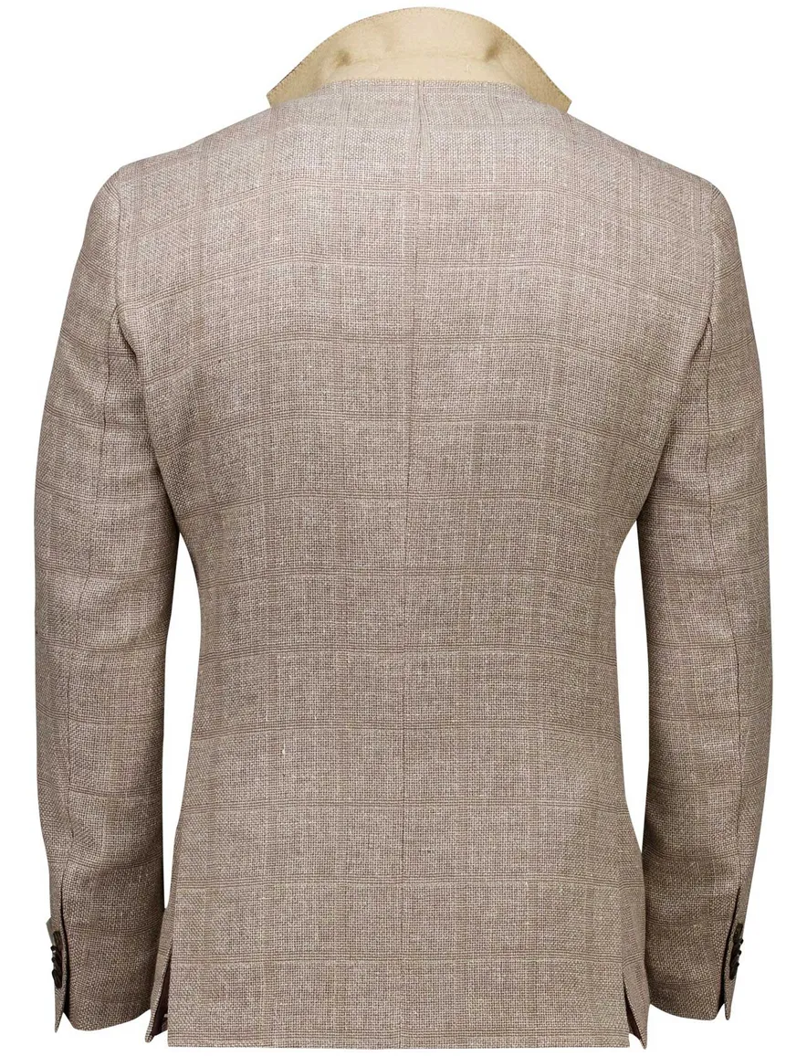 Carl Gross colbert beige geruit normale fit scheerwol