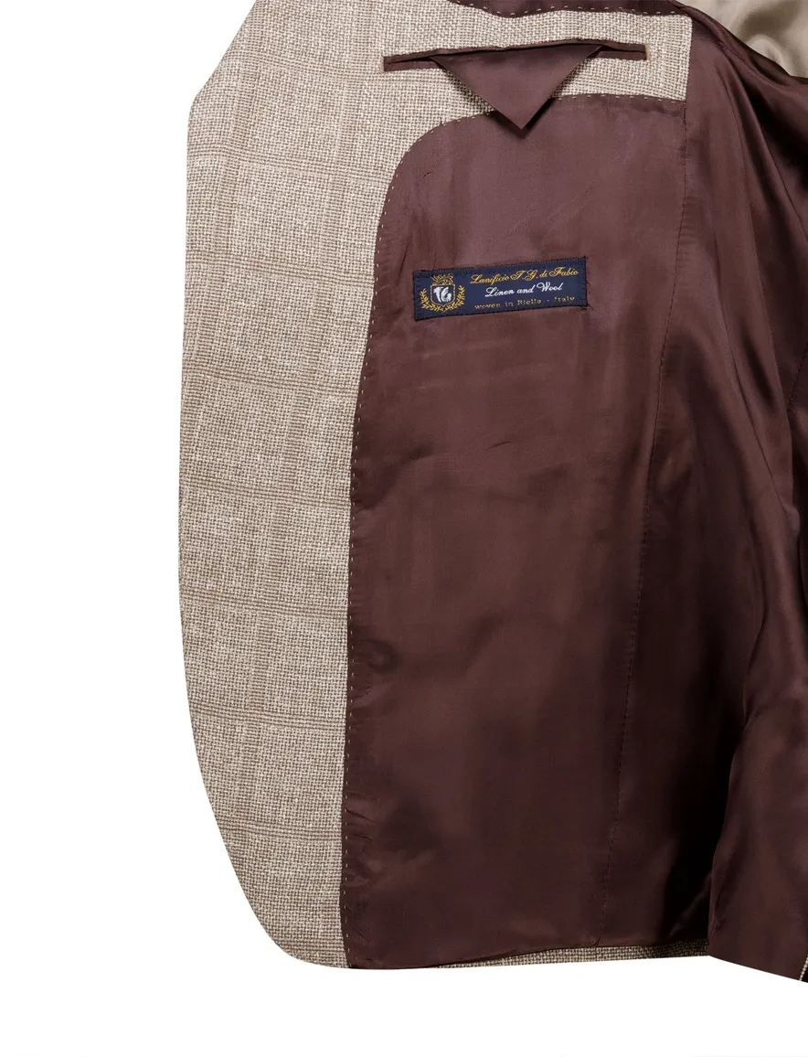 Carl Gross colbert beige geruit normale fit scheerwol