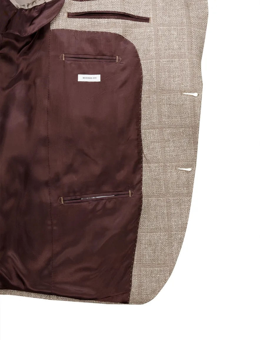 Carl Gross colbert beige geruit normale fit scheerwol