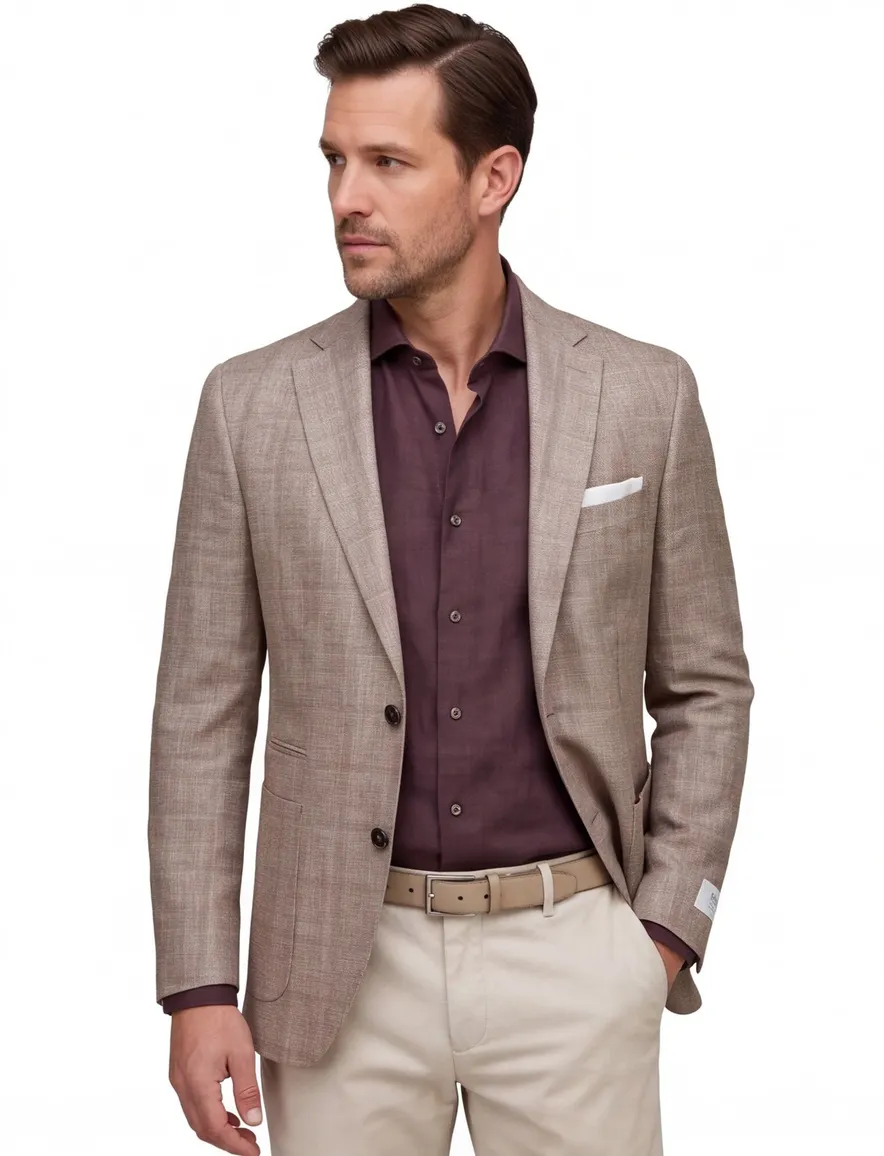 Carl Gross colbert beige geruit normale fit scheerwol