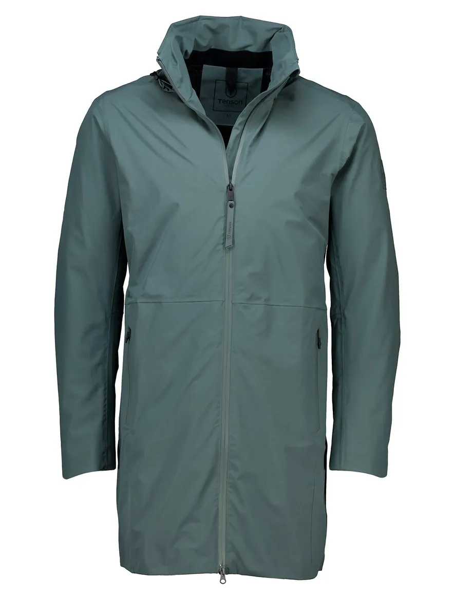 Tenson tussenjas lang Cloudburst groen uitneembare capuchon