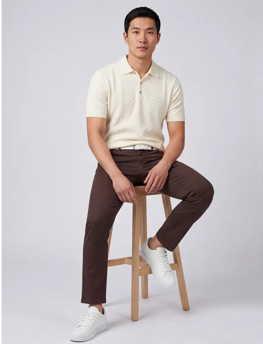 Born with appetite knitted polo creme katoen