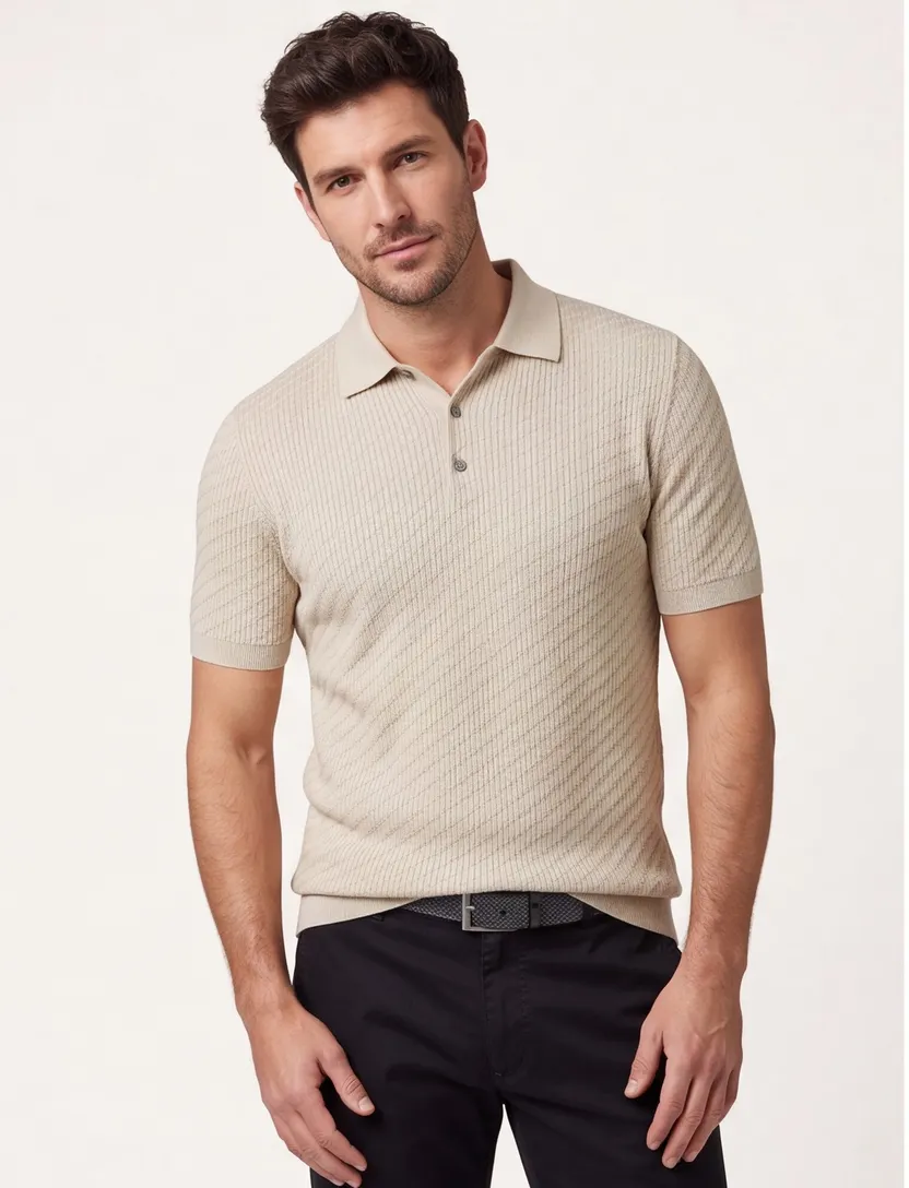 Born with Appetite SImon knitted polo beige normale fit