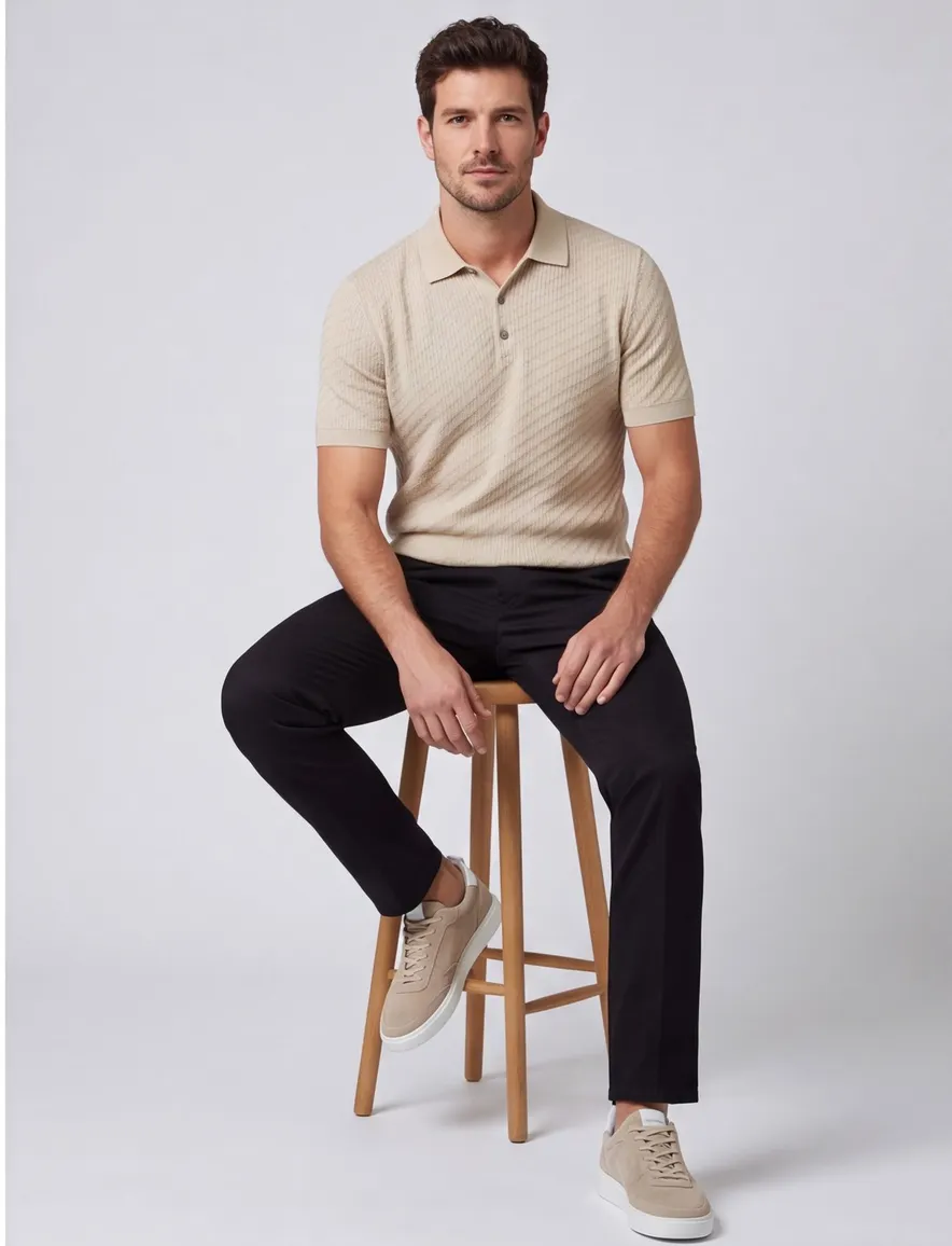 Born with Appetite polo beige effen normale fit katoen