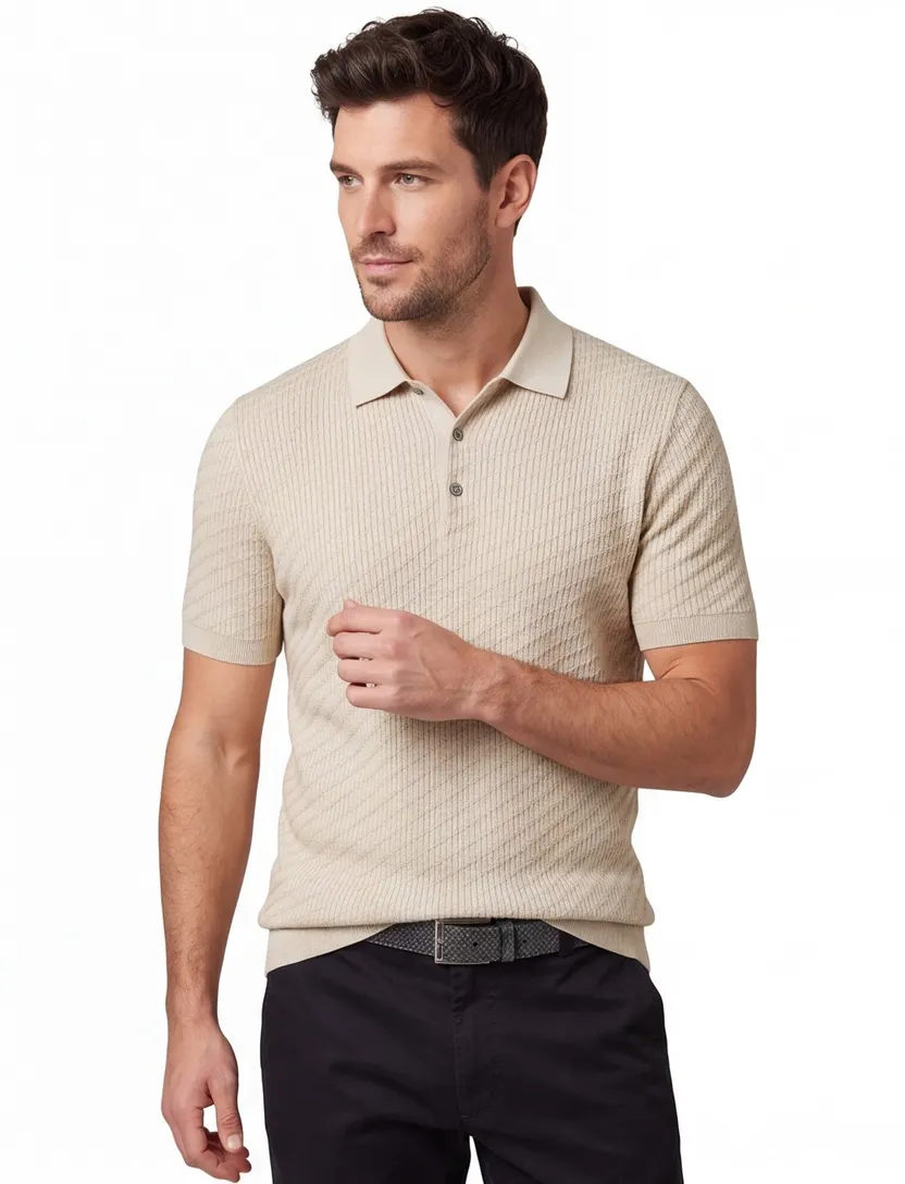 Born with Appetite SImon knitted polo beige normale fit