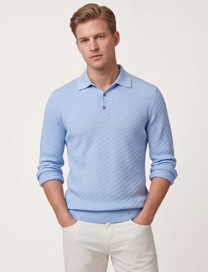 Born with appetite polo lichtblauw simon knitted effen