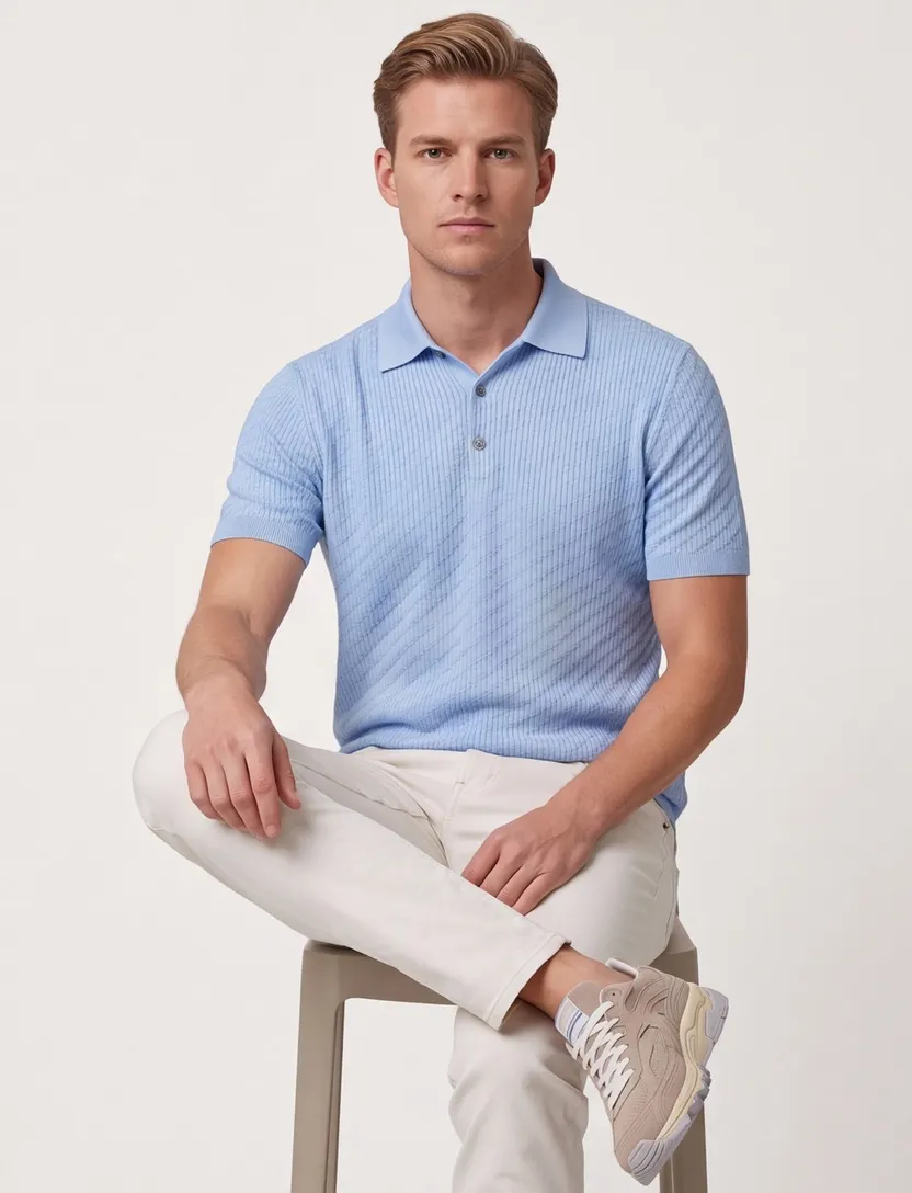 Born with appetite polo lichtblauw simon knitted korte mouw