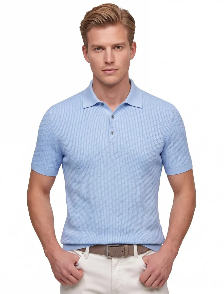 Born with appetite polo lichtblauw simon knitted effen