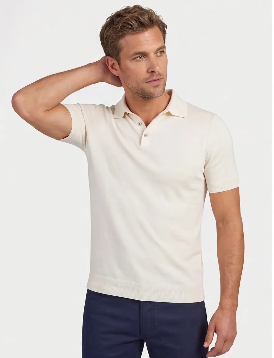 Born with appetite wolf knitted polo creme katoen