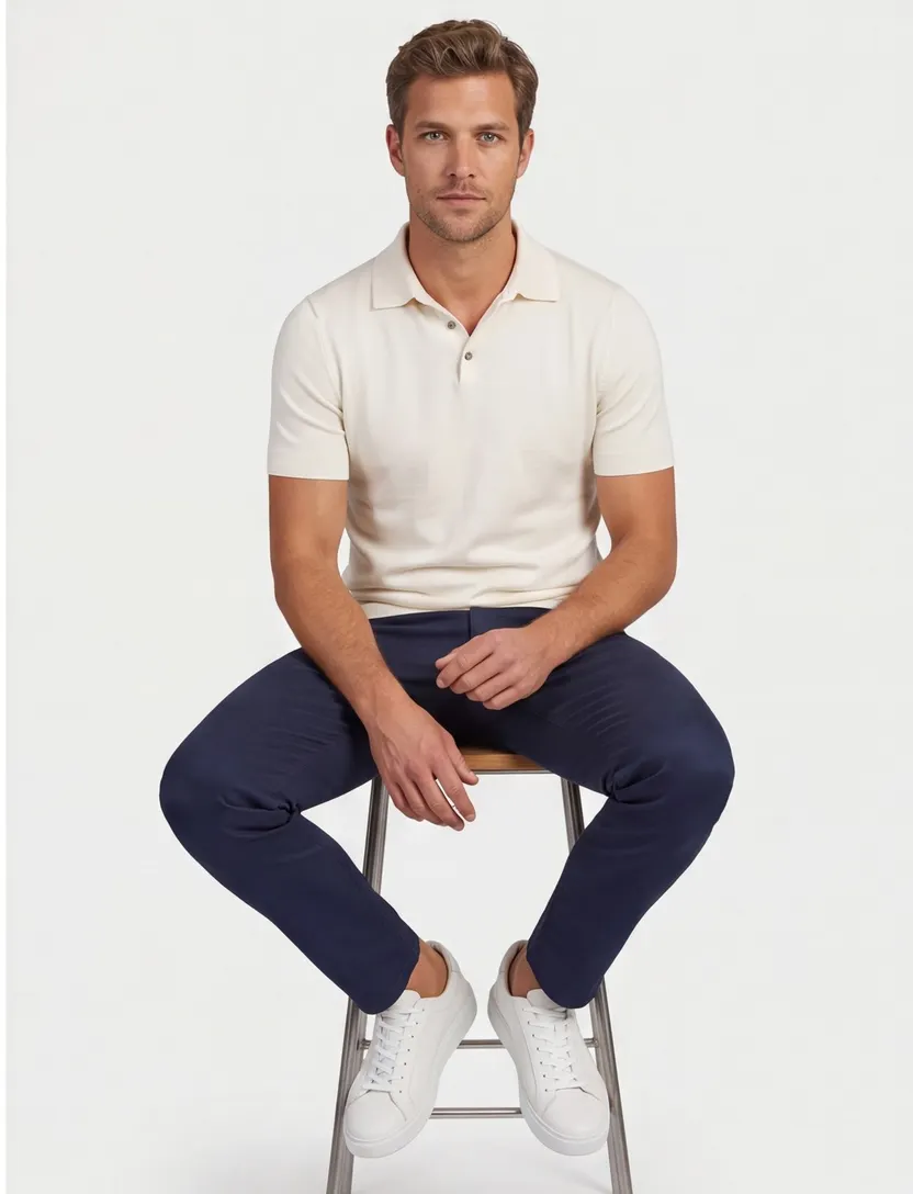 Born with appetite knitted polo creme katoen 3-knoops